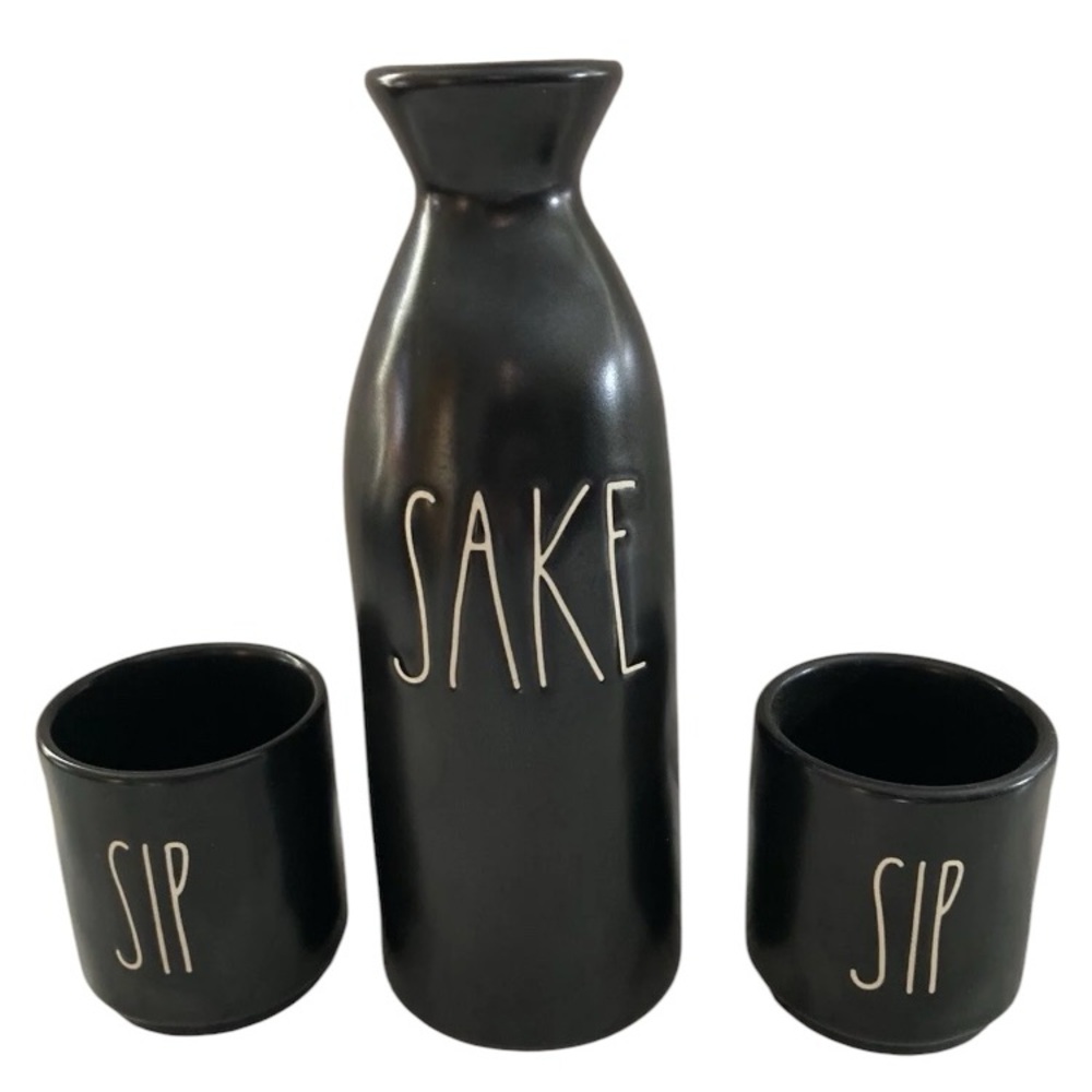 Rae Dunn Artisan by Magenta Sake Gift Set Pitcher and 2 Sipping Cups Black